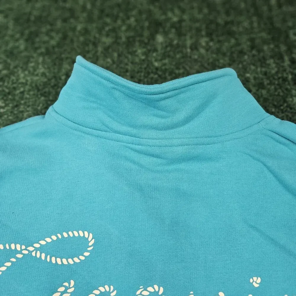 Duvin Catch Of The Day Polo Fleece Pullover Sweatshirt Teal Blue Size XL